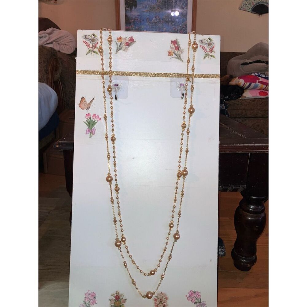 Premier Design RoseGoldtone 104" flapper xl faux pearl &fasited crystal necklac